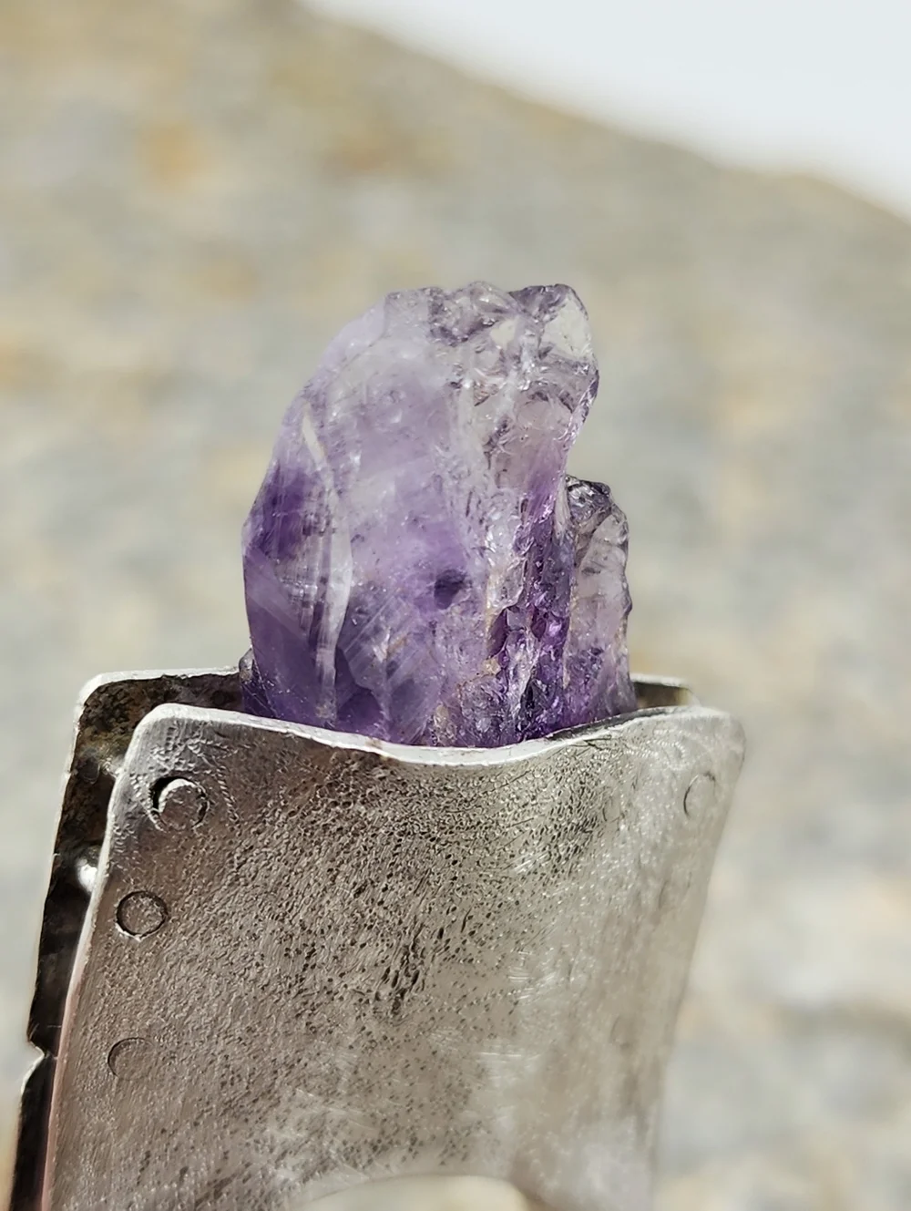 RAW AMETHYST STONE STATEMENT RING HANDMADE IN STERLING SILVER METAL SIZE 10